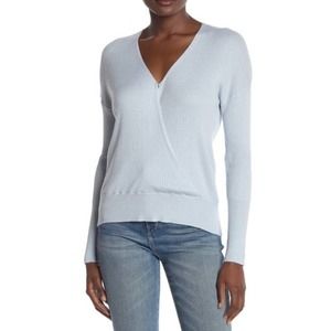 Elodie Ribbed Faux Wrap Baby Blue Sweater